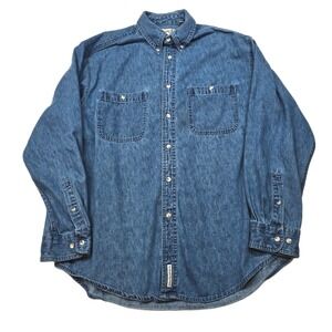 Fieldmaster‎ Denim Shirt Mens Large Blue Long Sleeve Button Casual Workwear